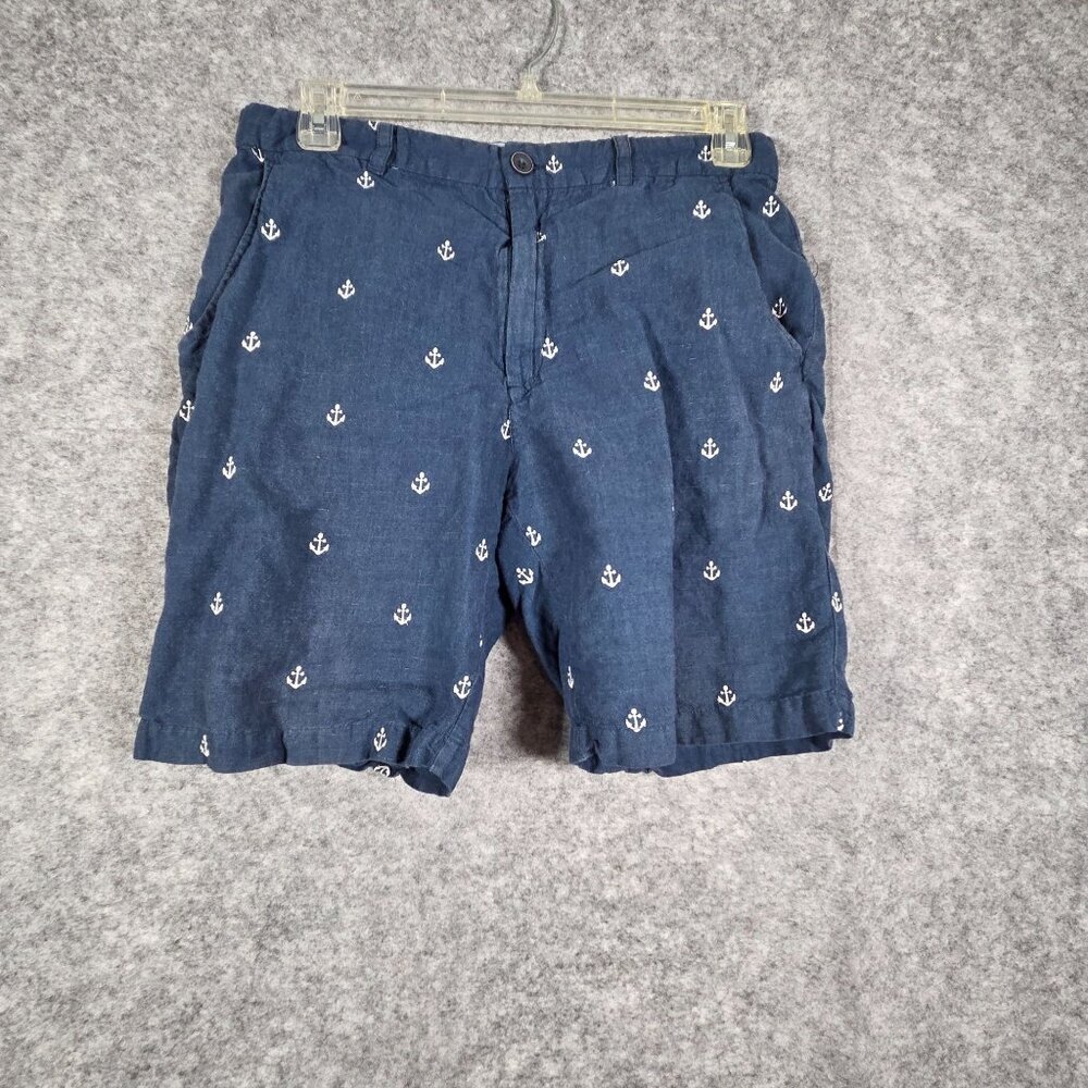 Isaac Mizrahi Linen Blend Shorts Men 34 Embroidered Anchor Nautical Casual Summe